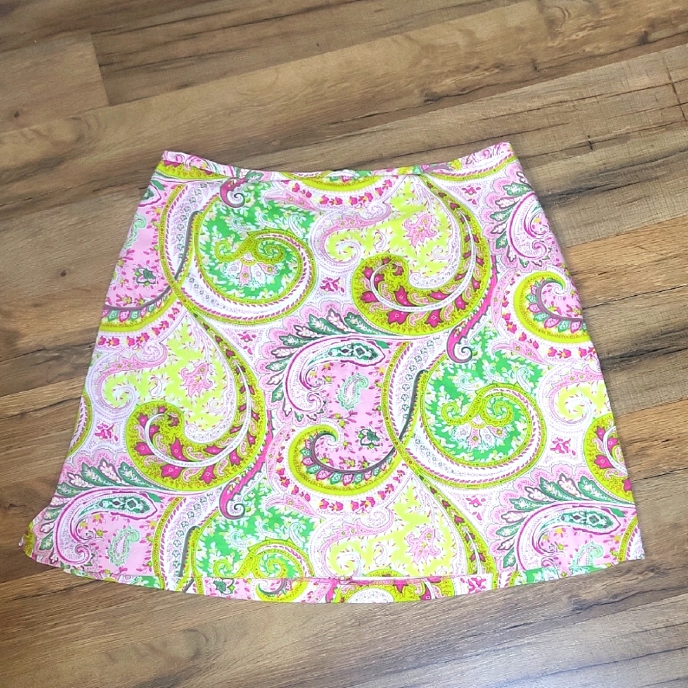 90s LARRY LEVINE STRETCH Pink Green Paisley Skort